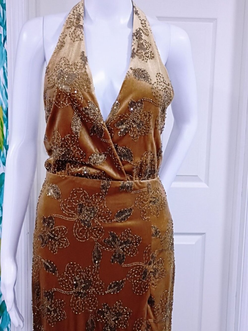 NWT Zara Maxi Dress Women's S Gold All-Over Embellishment Halterback Designers - Picture 5 of 15